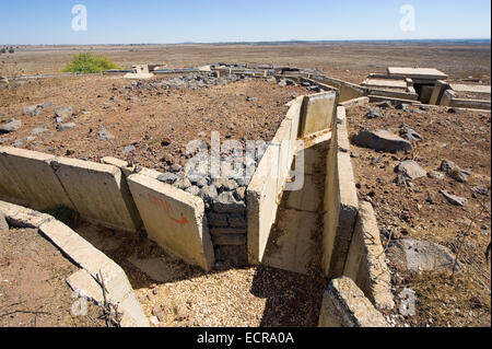 Remains of the yom kippur war on hill 'tel e-saki' close to the Syrian border on the Golan Heights in Israel Stock Photo