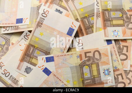 Lot of money fifty euros banknotes for background or to be rich Stock Photo
