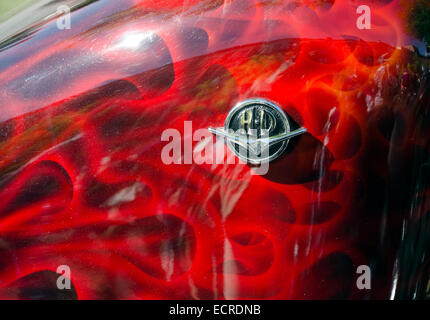 VALLADOLID, SPAIN – SEPTEMBER 2, 2012: Close-up of Harley Davidson motorcycle brand at a meeting of vintage cars in Valladolid, Stock Photo