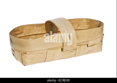 basket woven of birch bark  isolated on a white background Stock Photo