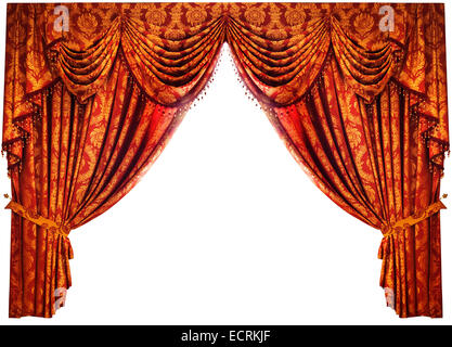 Red gold Chinese drapes luxury curtains isolated on white background with clipping path Stock Photo