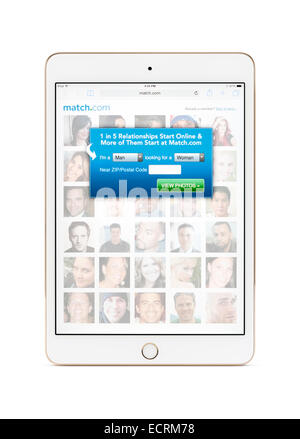 Dating website match.com registration screen on Apple iPad Mini tablet display. Isolated with clipping path on white background. Stock Photo