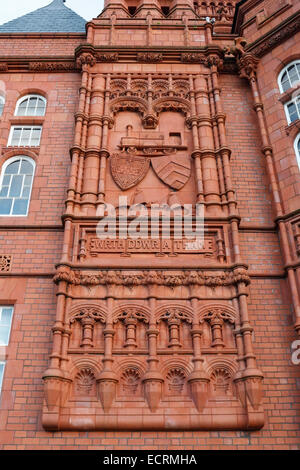 Terracotta Brickwork showing detail, The Pierhead building in Cardiff Bay Wales UK ornate architecture Stock Photo