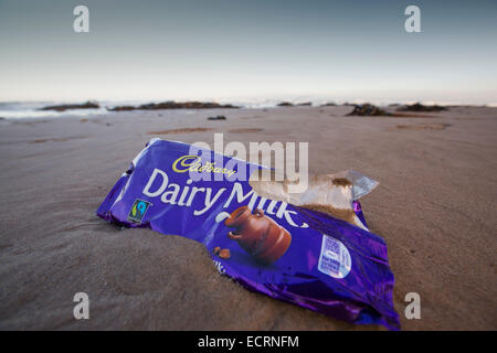 plastic rubbish on Beadneel beach, Northumberland, UK. Stock Photo