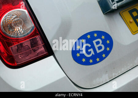 GB sticker with european stars on the back of a car Stock Photo