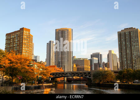 An autumn view from a Chicago Architecture Foundation river cruise, Chicago, Illinois Stock Photo