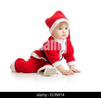 Christmas baby in Santa's clothes isolated on white Stock Photo