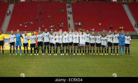 Brasilia, Brazil. 18th Dec, 2014. Argentina's players sing their national anthem prior to their match against the United States at the 2014 International Tournament of Brasilia in Brasilia, capital of Brazil, Dec. 18, 2014. The U.S. won 7-0. © Xu Zijian/Xinhua/Alamy Live News Stock Photo