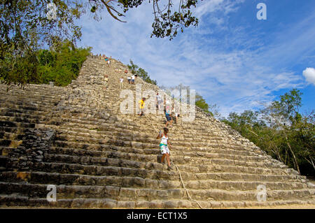 Nohoch Mul Pyramid, Mayan ruins of Coba, Quintana Roo state, Mayan Riviera, Yucatan Peninsula, Mexico Stock Photo