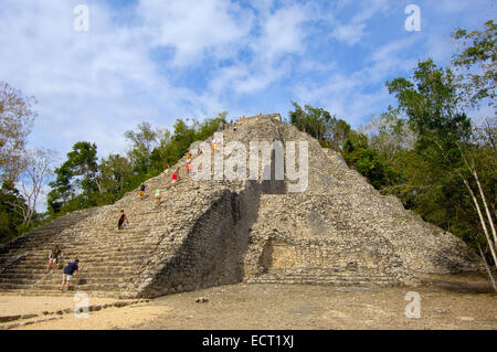 Nohoch Mul Pyramid, Mayan ruins of Coba, Quintana Roo state, Mayan Riviera, Yucatan Peninsula, Mexico Stock Photo
