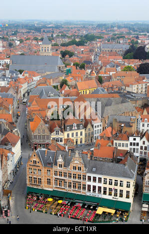 Markt, Market Place, view from the Belfry, Bruges, West Flanders, Belgium, Europe Stock Photo