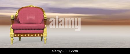 Luxury royal red and golden armchair alone in nature Stock Photo