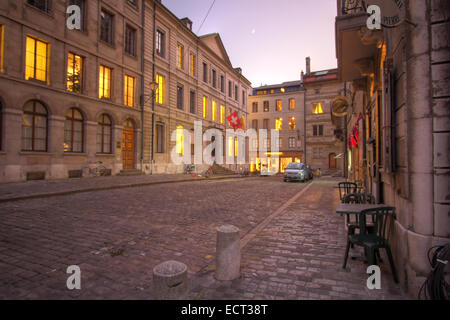 Street in old city of Geneva at sunset, Switzerland (HDR) Stock Photo