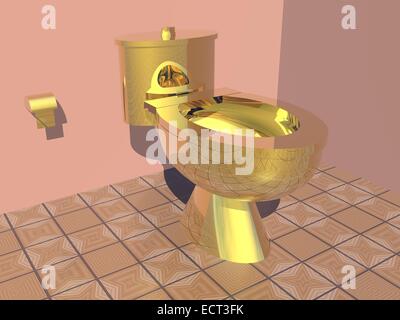 Nice colorful restroom with beautiful golden toilet Stock Photo