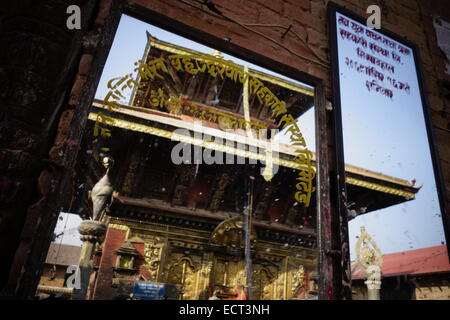 Reflection in a mirror of Changu Narayan temple the most ancient pilgrimage site of Kathmandu valley in Nepal and listed on the UNESCO World Heritage Site Stock Photo