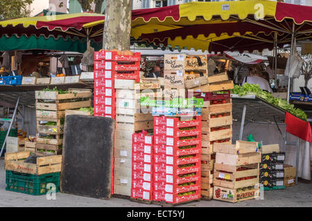 Boxes Of Fruit At Street Market Sanary sur Mer Provence France Stock Photo