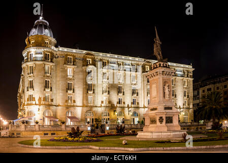 Maria Cristina Hotel. Old town of San Sebastián by night. Donostia, Basque Country, Spain Stock Photo