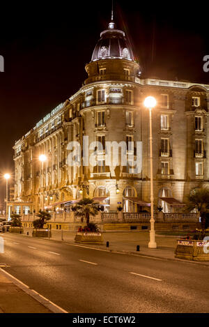 Maria Cristina Hotel. Old town of San Sebastián by night. Donostia, Basque Country, Spain Stock Photo