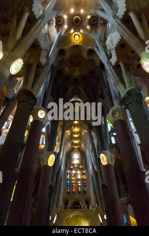 The Basilica i Temple Expiatori de la Sagrada Familia, is a large Roman Catholic church in Barcelona, Spain. Stock Photo
