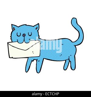 retro comic book style cartoon cat carrying letter Stock Vector