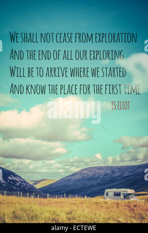 TS Eliot Quote Poster About Travel And Exploration Stock Photo