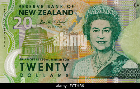New Zealand 20 Twenty Dollar Bank Note Stock Photo
