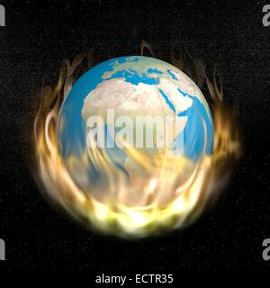 Earth burning into the flames in dark universe with stars - Elements of this image furnished by NASA