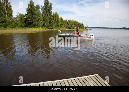 motorboat for fishing, rautavesi lake, vammala village, finland, europe Stock Photo