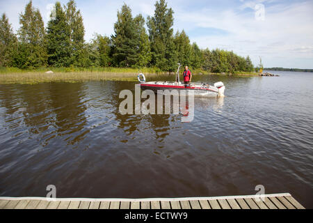 motorboat for fishing, rautavesi lake, vammala village, finland, europe Stock Photo