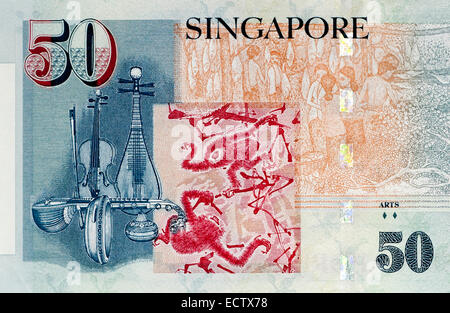 Singapore 50 Fifty Dollar Bank Note Stock Photo
