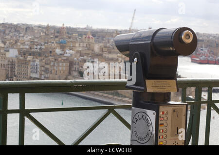 Talking Telescope overlooking Valletta on the Island of Malta Stock Photo