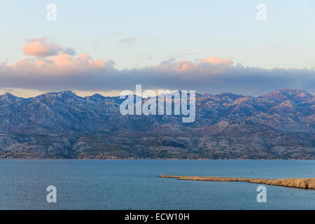 Croatia Pag sunset velebit bridge sea water razanac Stock Photo