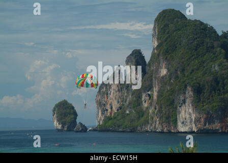 Parascending over Phi Phi Island Thailand Stock Photo