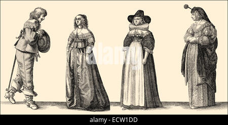 Traditional fashion in 17th century,  Europe, Mode im 17. Jahrhundert Stock Photo