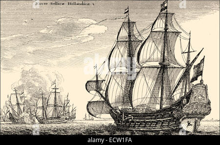 ship of an East Indiaman, a ship of the Dutch East India Company, 17th century, Historische Zeichnung, Schiffstyp eines Ostindie Stock Photo