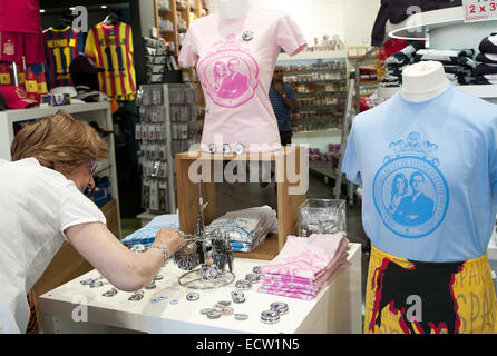 Prince Felipe coronation souvenirs are displayed in a souvenir store in Madrid. Prince Felipe is due to be crowned Felipe VI of Spain on June 19th after his father, King Juan Carlos I abdicated on June 2.  Where: Madrid, Spain When: 16 Jun 2014 Stock Photo