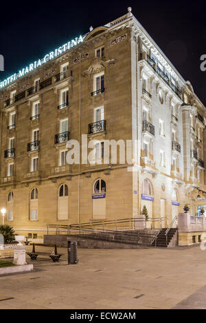 Old town of San Sebastián by night. Donostia, Basque Country, Spain Stock Photo