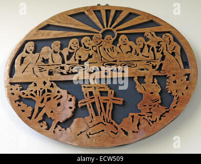 Wood carved last supper scene from St Marys Ardley, Oxfordshire, England, United Kingdom Stock Photo