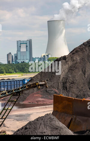 Coal loading in port Orsoy on the Rhine, across from Duisburg Walsum, Stock Photo