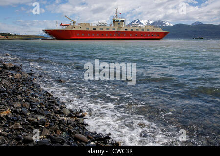 Yaghan ferry at Puerto Williams (Navarino Island). Route Punta Arenas-Puerto Williams. Chile Stock Photo