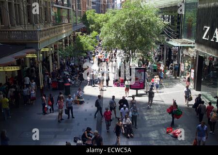 Sydney, Australia. 20 December 2014. Shoppers were out doing Christmas shopping as many stores already had sales running. Pictured is Pitt Street Mall. Copyright Credit:  2014 Richard Milnes/Alamy Live News Stock Photo