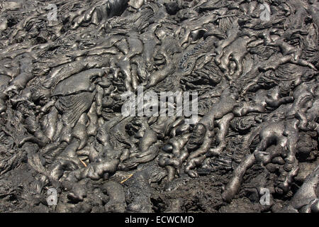 Lava flow (pahoehoe type with smooth unbroken surface) Stock Photo