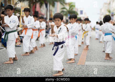 Shuri Castle Festival held in Naha City, Okinawa. A procession and karate demonstrations along Kokusai-dori. Stock Photo