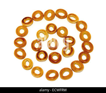 Many bagels on a white background isolated Stock Photo