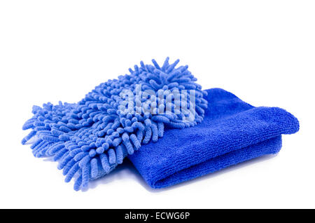 Two blue wiping cloths isolated on white Stock Photo