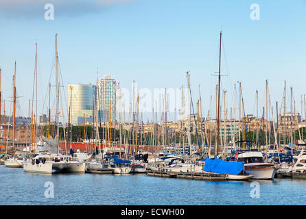Barcelona, Spain - August 26, 2014: Vista port view with sailing yachts and pleasure boats moored in Barcelona Stock Photo