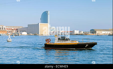 Barcelona, Spain - August 26, 2014: Vista port view with Barcelona pilot boat Stock Photo