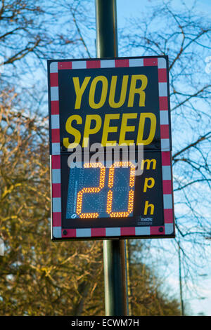 Speed Indicator Device (SID) on a 30 mph mile per hour stretch of road: it displays speed of approaching car / vehicle. Stock Photo