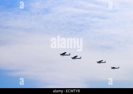 Group Cessna airplane flying in formation at an air show in Vrsac, Serbia. Stock Photo