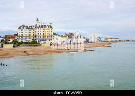 Eastbourne beach and seafront as seen from the pier, Eastbourne East Sussex England United Kingdom UK Stock Photo